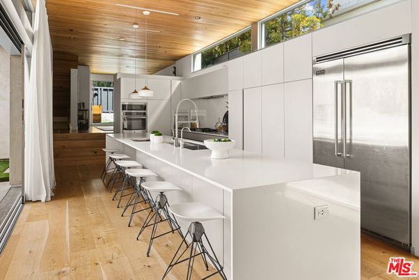 Interior, Kitchen, Pendant Lights, Recessed Lighting, Stainless Steel Appliances, Wooden Ceilings, Wood Texture Flooring