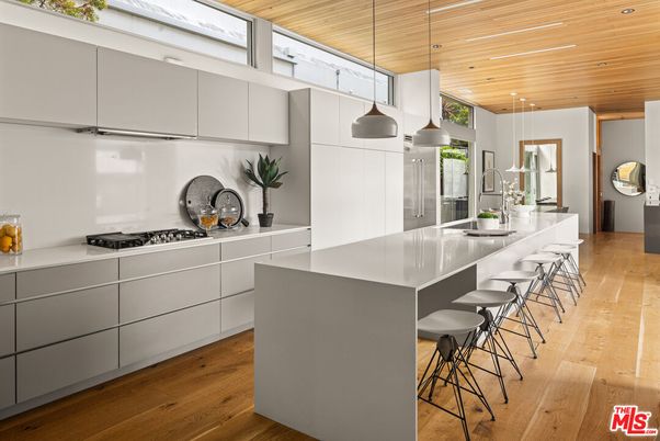 Interior, Kitchen, Pendant Lights, Recessed Lighting, Stainless Steel Appliances, Wooden Ceilings, Wood Texture Flooring