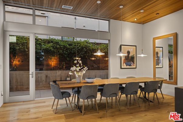 Dining room, Interior, Pendant Lights, Recessed Lighting, Wooden Ceilings, Wood Texture Flooring