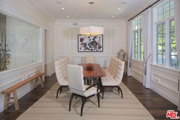 Dining room, Interior, Pendant Lights, Recessed Lighting, Wood Texture Flooring