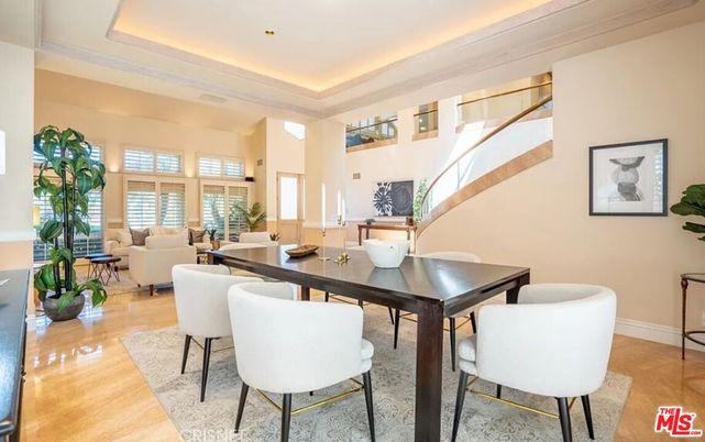 Dining room, Interior, Living room, Recessed Lighting, Wood Texture Flooring