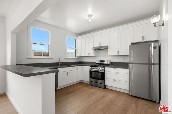 Interior, Kitchen, Stainless Steel Appliances, Wood Texture Flooring