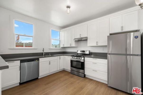 Interior, Kitchen, Stainless Steel Appliances, Wood Texture Flooring