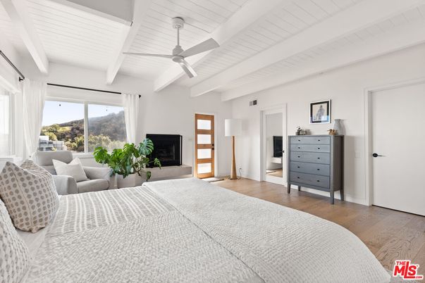 Bedroom, Fireplace, Interior, Wood Texture Flooring