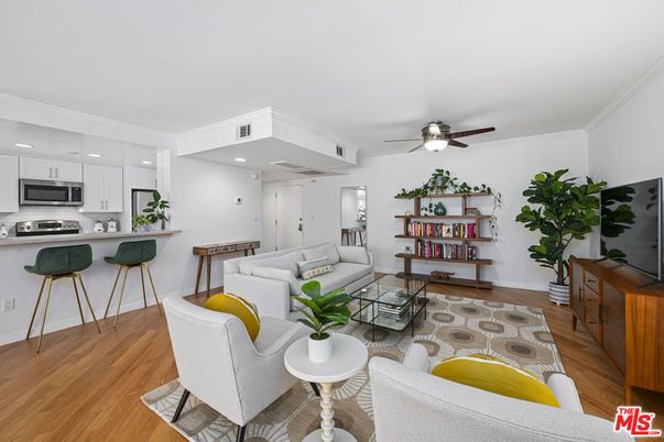 Interior, Kitchen, Living room, Recessed Lighting, Stainless Steel Appliances, Wood Texture Flooring