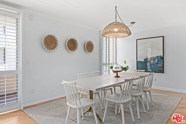 Dining room, Interior, Pendant Lights, Wood Texture Flooring