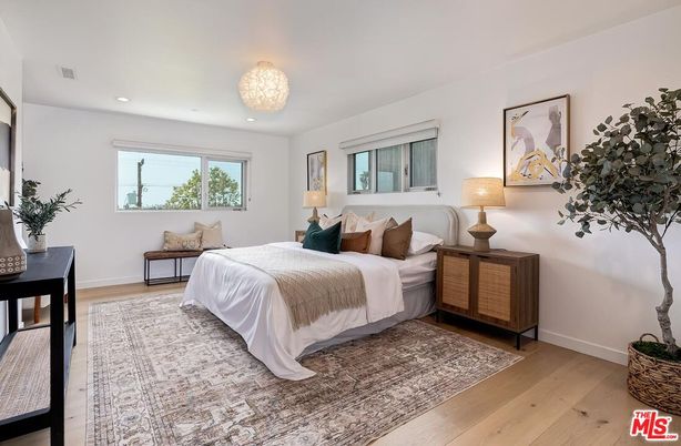 Bedroom, Chandelier, Interior, Recessed Lighting, Wood Texture Flooring