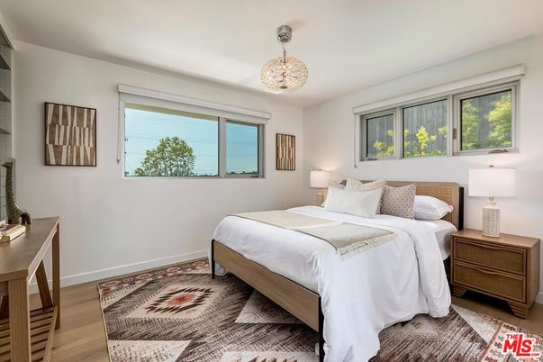 Bedroom, Interior, Pendant Lights, Wood Texture Flooring