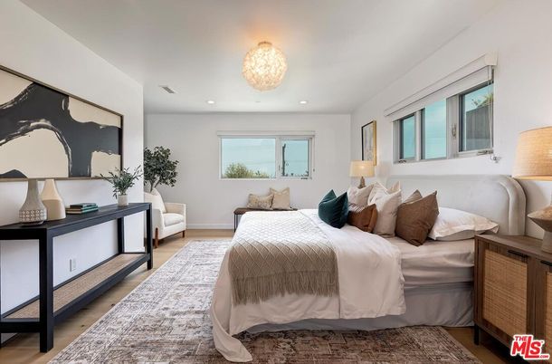 Bedroom, Chandelier, Interior, Recessed Lighting, Wood Texture Flooring