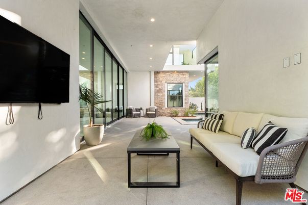 Fireplace, Interior, Living room, Recessed Lighting, Stone Walls