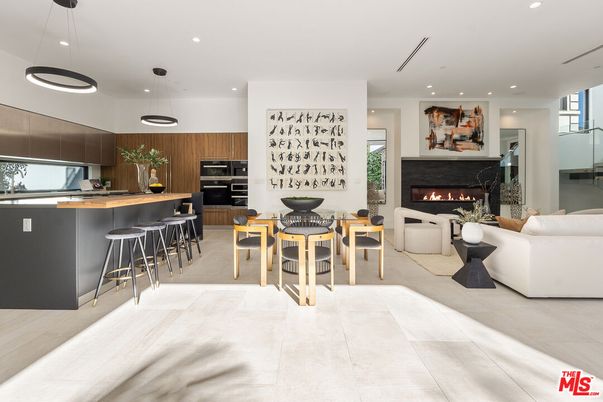 Dining room, Fireplace, Interior, Kitchen, Living room, Pendant Lights, Recessed Lighting, Stainless Steel Appliances