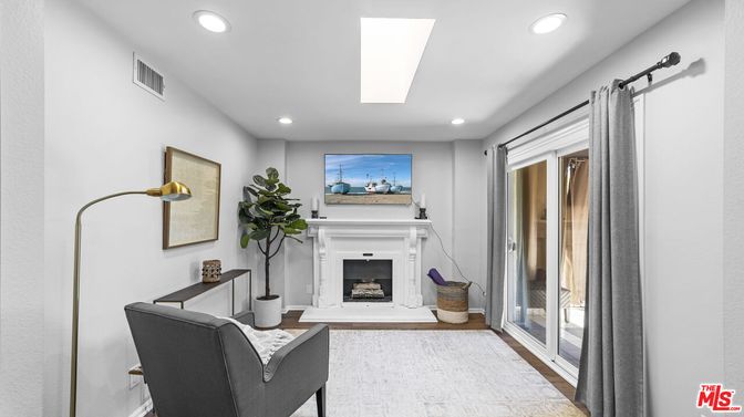 Fireplace, Interior, Recessed Lighting, Wood Texture Flooring