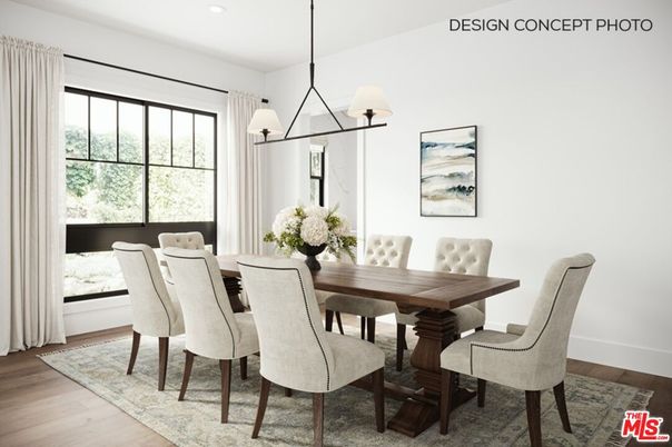 Chandelier, Dining room, Interior, Recessed Lighting, Wood Texture Flooring