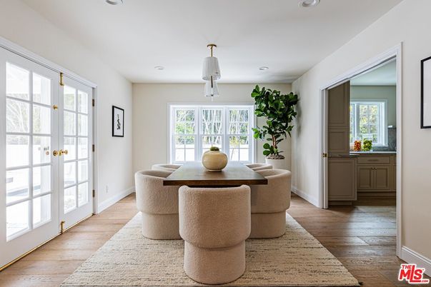 Dining room, Interior, Recessed Lighting, Wood Texture Flooring