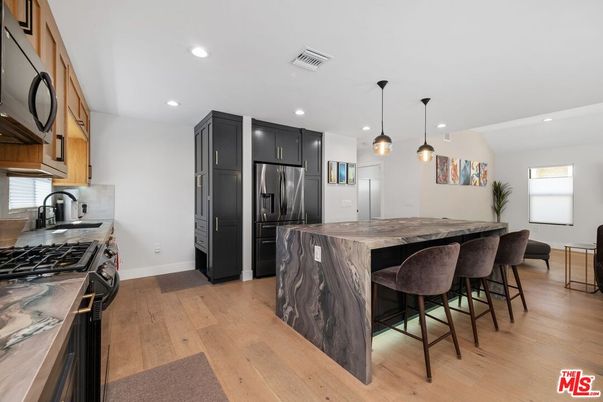 Interior, Kitchen, Pendant Lights, Recessed Lighting, Wood Texture Flooring