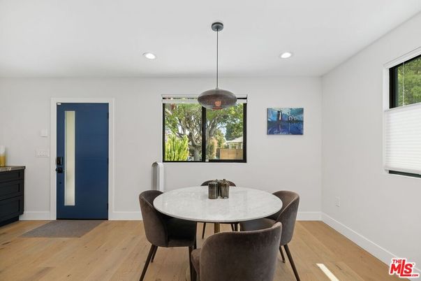 Dining room, Interior, Pendant Lights, Recessed Lighting, Wood Texture Flooring