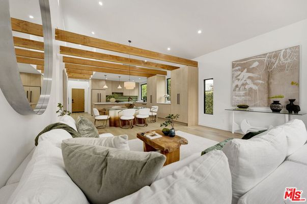 Interior, Kitchen, Living room, Pendant Lights, Recessed Lighting, Wooden Beams, Wood Texture Flooring