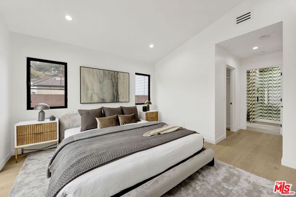 Bedroom, Interior, Recessed Lighting, Wood Texture Flooring