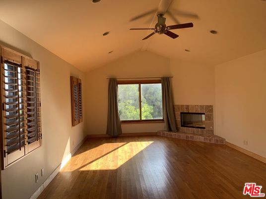 Empty room, Fireplace, Interior, Recessed Lighting, Wood Texture Flooring
