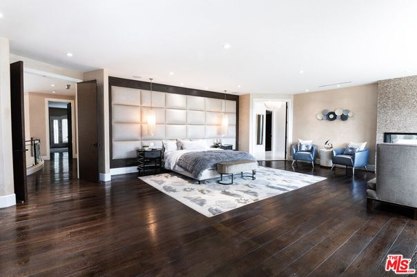 Bedroom, Interior, Pendant Lights, Recessed Lighting, Wood Texture Flooring