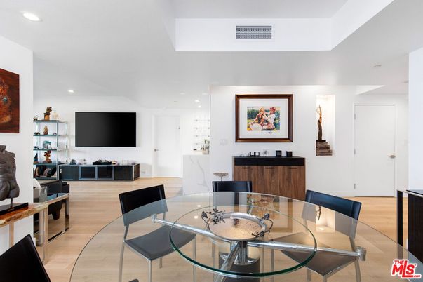 Dining room, Interior, Recessed Lighting, Wood Texture Flooring