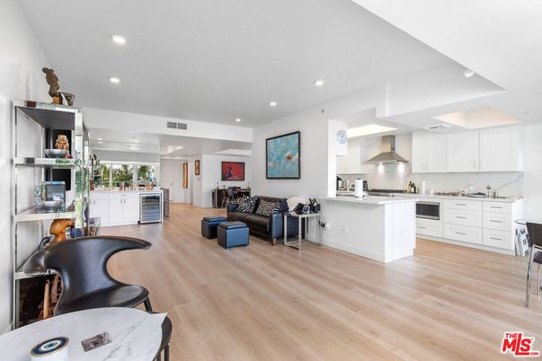 Interior, Kitchen, Living room, Recessed Lighting, Stainless Steel Appliances, Wood Texture Flooring