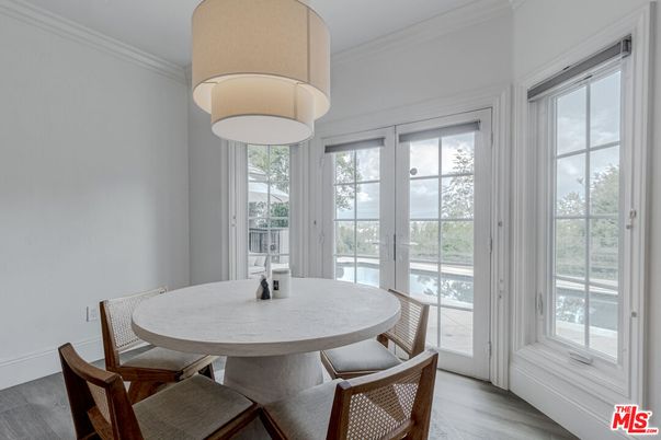 Dining room, Interior, Pendant Lights, Wood Texture Flooring
