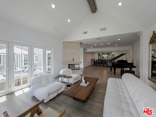 Fireplace, Interior, Living room, Piano, Recessed Lighting, Wood Texture Flooring