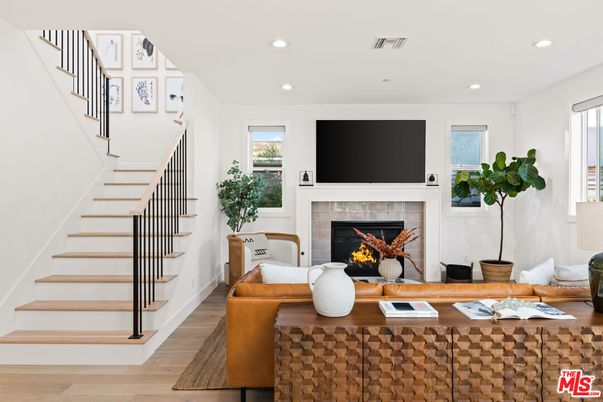 Fireplace, Interior, Recessed Lighting, Wood Texture Flooring