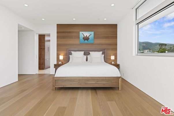 Bedroom, Interior, Recessed Lighting, Wood Texture Flooring, Wooden Walls