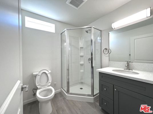Bathroom, Glass Shower, Interior, Wood Texture Flooring