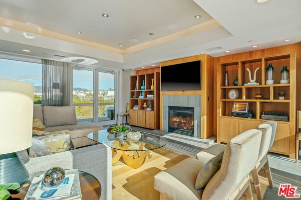 Fireplace, Interior, Living room, Recessed Lighting, Wooden Walls
