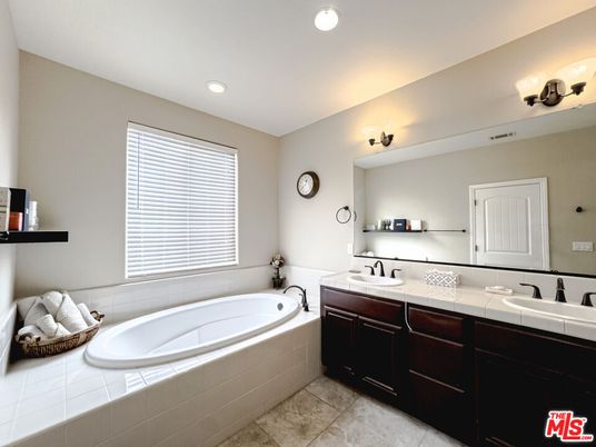 Bathroom, Dual Sink Vanities, Interior, Recessed Lighting, Tile Countertops
