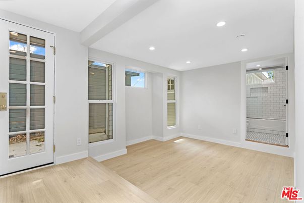 Bathroom, Empty room, Interior, Recessed Lighting, Wood Texture Flooring
