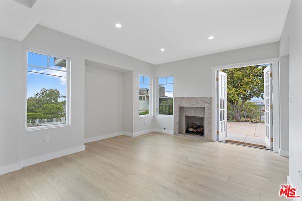 Empty room, Fireplace, Interior, Recessed Lighting, Wood Texture Flooring