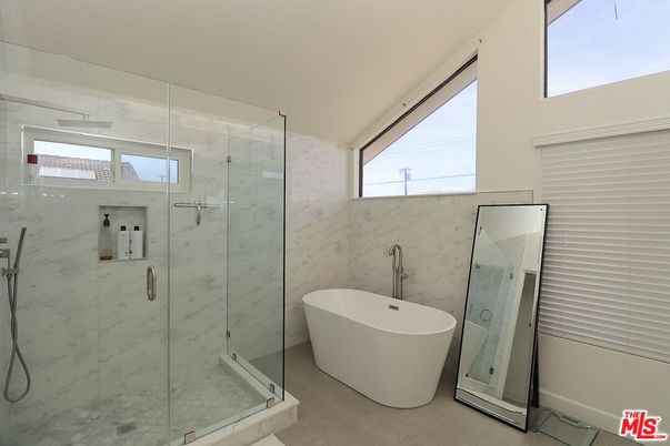 Bathroom, Free Standing Baths, Glass Shower, Interior, Marble Walls