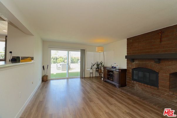 Fireplace, Interior, Kitchen, Stone Walls, Wood Texture Flooring