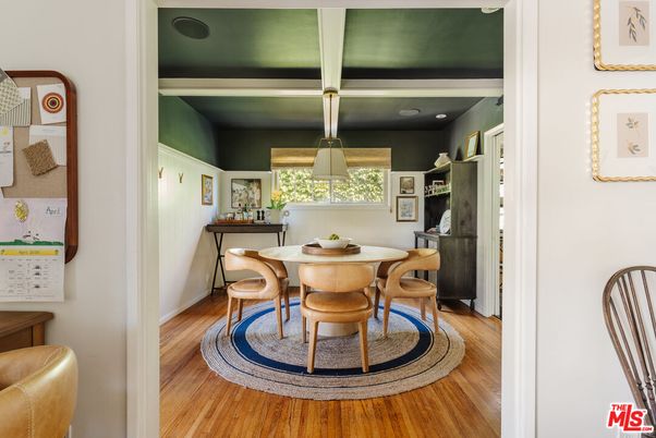 Dining room, Interior, Recessed Lighting, Wood Texture Flooring