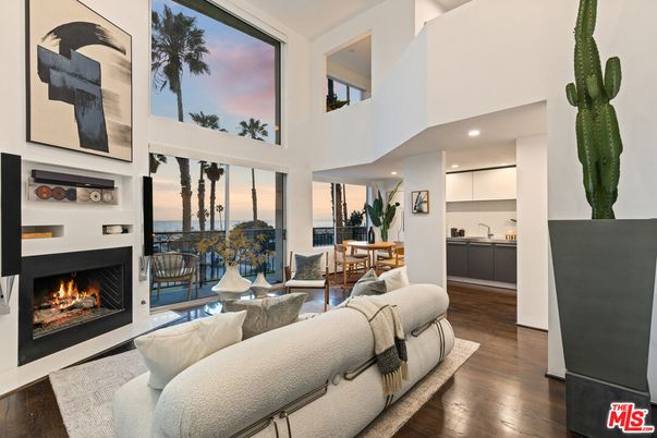 Dining room, Fireplace, Interior, Living room, Recessed Lighting, Wood Texture Flooring