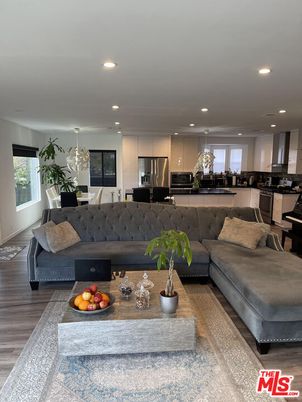 Dining room, Interior, Kitchen, Living room, Pendant Lights, Recessed Lighting, Stainless Steel Appliances, Wood Texture Flooring