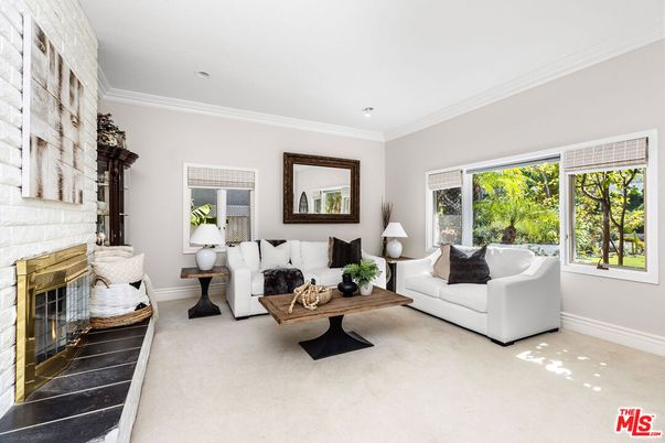 Fireplace, Interior, Living room, Recessed Lighting, Stone Walls