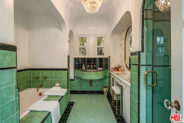 Bathroom, Chandelier, Glass Shower, Interior