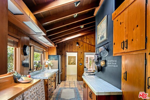 Interior, Kitchen, Tile Countertops, Wooden Beams, Wooden Ceilings, Wooden Walls