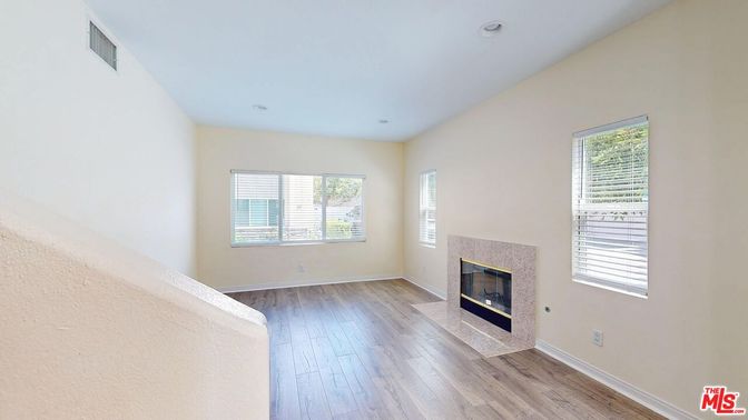 Empty room, Fireplace, Interior, Recessed Lighting, Wood Texture Flooring