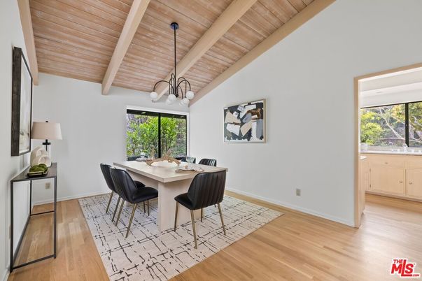 Dining room, Interior, Pendant Lights, Wooden Beams, Wooden Ceilings, Wood Texture Flooring