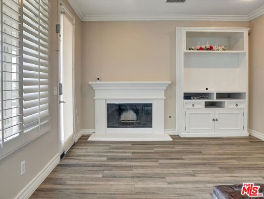 Fireplace, Interior, Recessed Lighting, Wood Texture Flooring