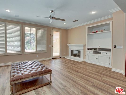 Empty room, Fireplace, Interior, Recessed Lighting, Wood Texture Flooring