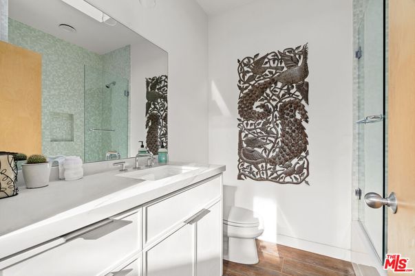 Bathroom, Glass Shower, Interior, Wood Texture Flooring