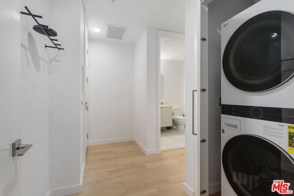 Bathroom, Interior, Recessed Lighting, Utility Closets, Washer, Wood Texture Flooring
