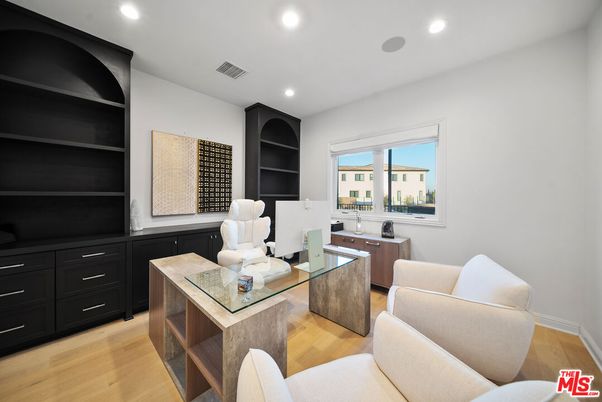 Home Office, Interior, Recessed Lighting, Wood Texture Flooring